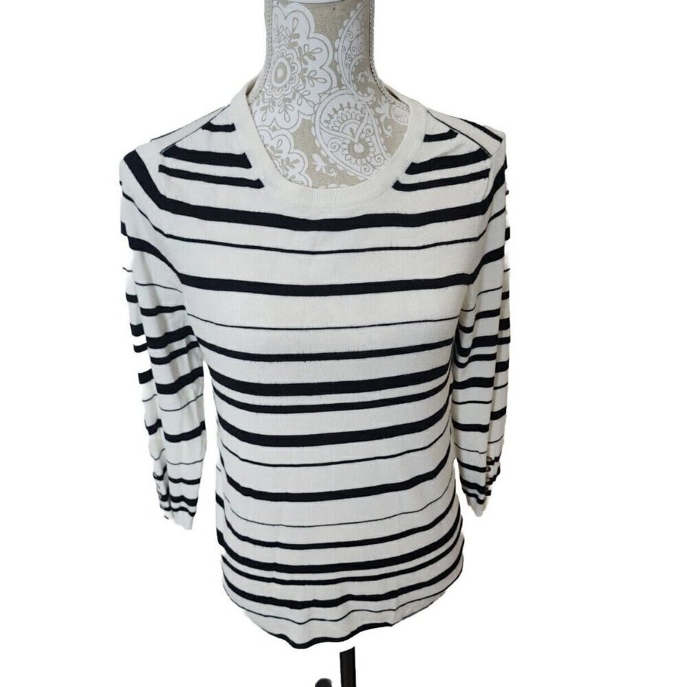 Jules & Leopold Sweater Black & White Striped 3/4 Sleeve Women's Small